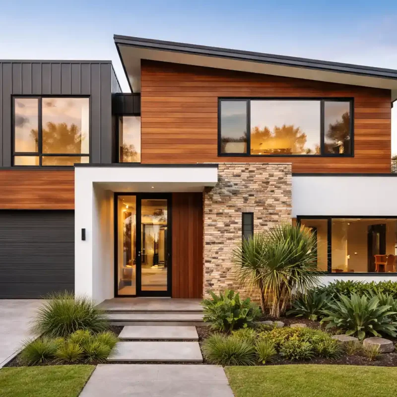 Modern Wall Cladding Sydney home featuring timber, metal and render exterior design