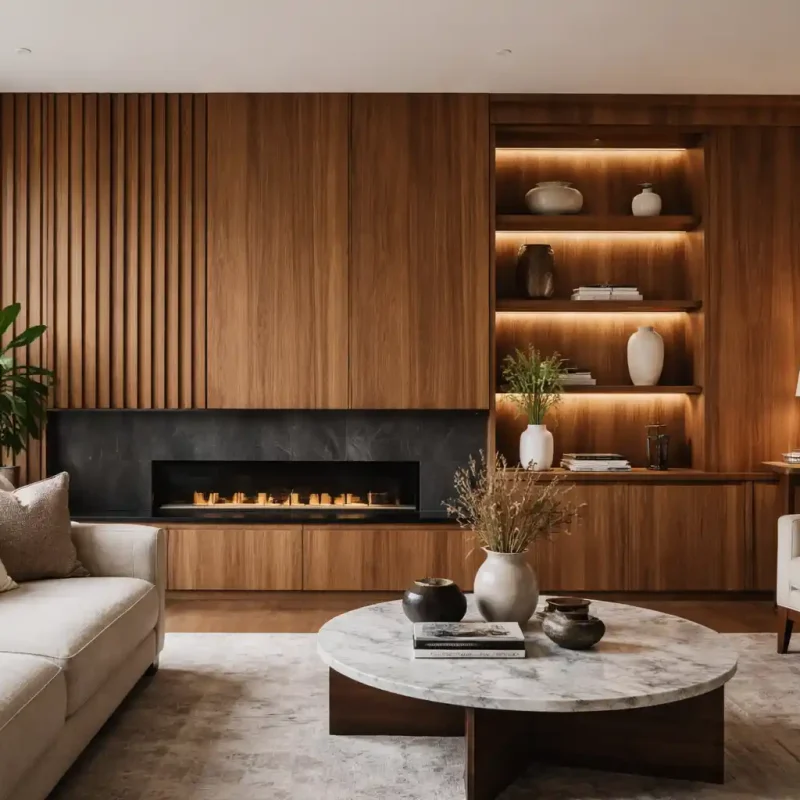 Residential Carpentry Sydney custom wooden wall panel with elegant timber joinery in a modern home interior