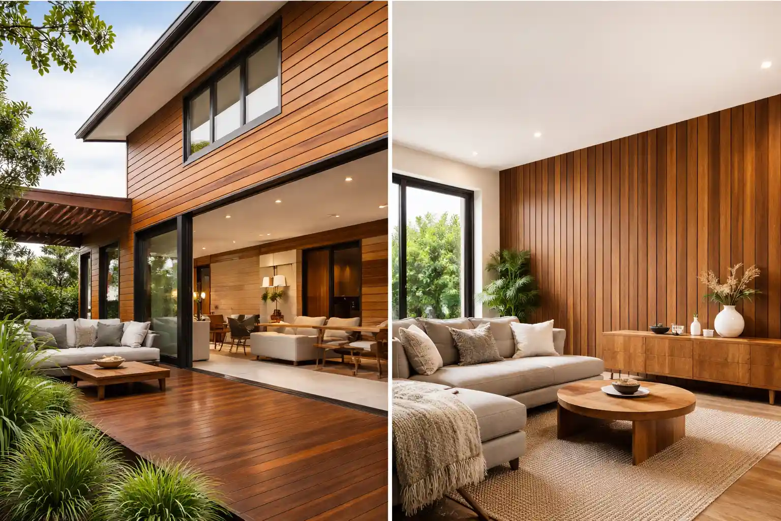 Timber cladding Sydney exterior and interior feature wall with natural wood finish