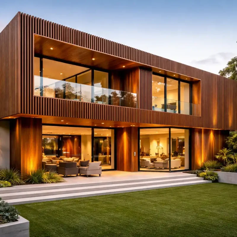 A sleek Sydney home wrapped in timber slats and highlights Wall Cladding Sydney in action