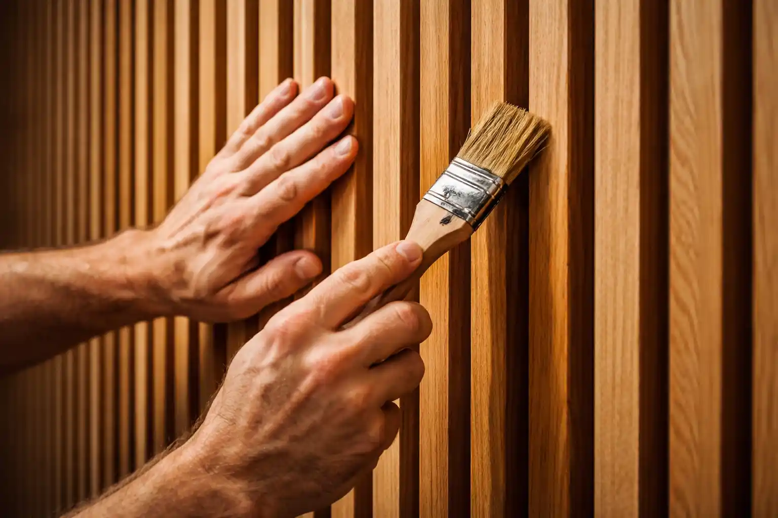 Close-up of timber joinery work for Timber Feature Walls Sydney showing detailed wood grain and installation process