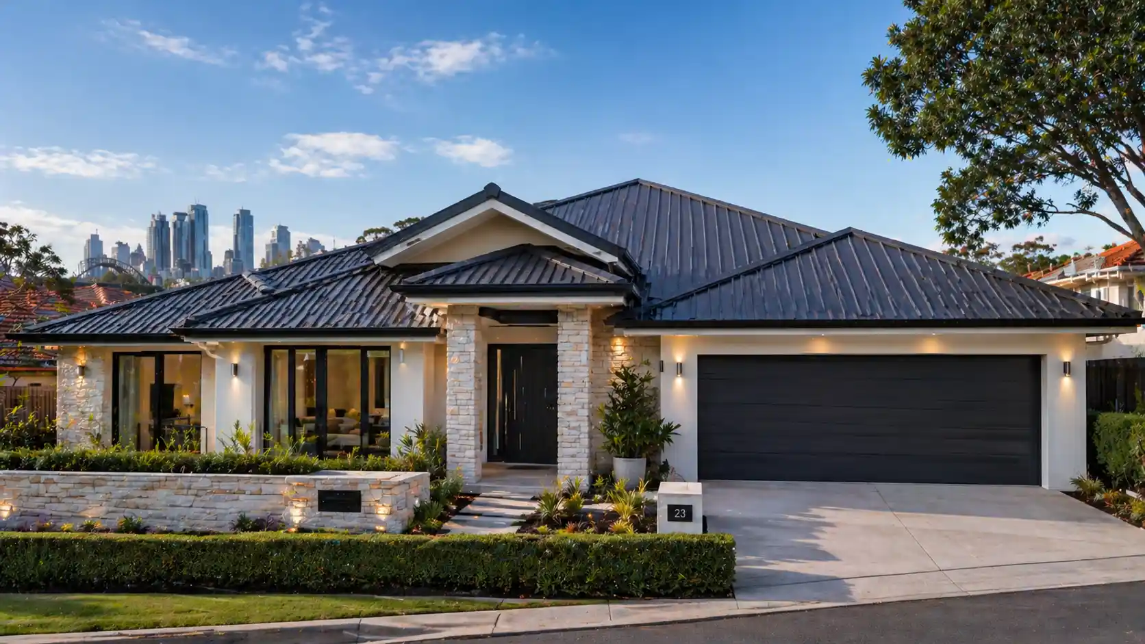 Modern structural roofing in Sydney with metal roof design showcasing durability and architectural style on a completed home